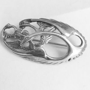 Sterling Silver Oval Swans Brooch